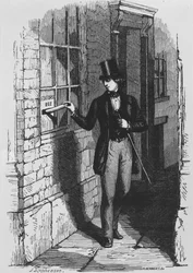 Dickens legt seinen ersten literarischen Beitrag in die Redaktionsbox